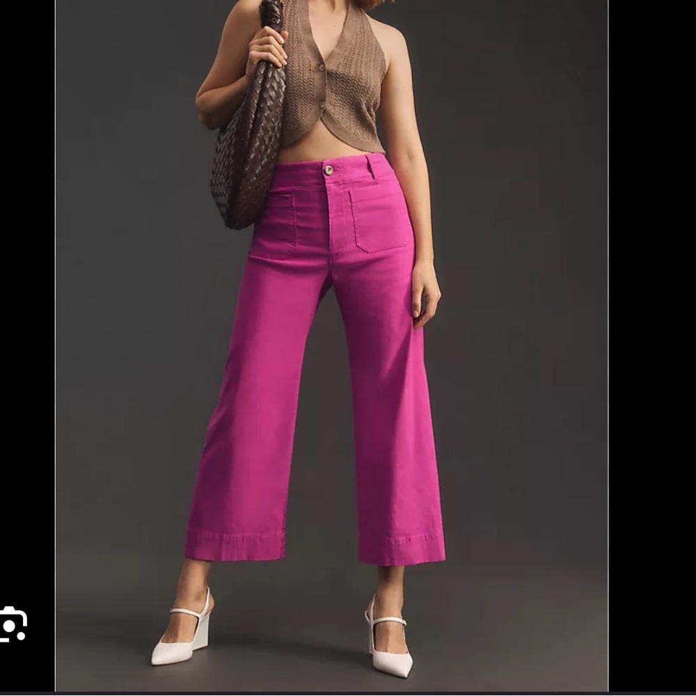 Anthropologie Wide-Leg Pants in Fuchsia Pink